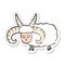 A creative distressed sticker of a cartoon long horned ram