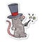 A creative distressed sticker of a cartoon mouse magician