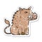 A creative distressed sticker of a cartoon warthog