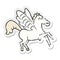 A creative distressed sticker of a cartoon winged horse