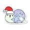 A creative distressed sticker of a cute cartoon christmas snail