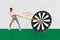 Creative drawing collage picture of funny female darts board target pulling rope string office start up magazine