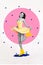 Creative drawing collage picture of happy attractive young woman mini dress gumboots dancing puddle rainy day weather