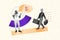 Creative drawing collage picture of two walking man money talking phone deal office workers employee bank money trader