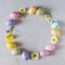 Creative Easter layout made of colorful eggs and flowers