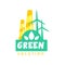 Creative eco energy logo design template with factory chimney and windmills. Label concept for environmentally friendly