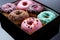 Creative edit Donuts in package, presented with enhanced visual appeal