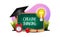 Creative education thinking concept with illustration of chalkboard, light, graduation capt