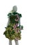 Creative elegant luxurious dress with live purple orchids on a mannequin. Holiday of amazing colors and delicious flavors in