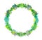 Creative element for design. Vibrant hand painted watercolor wreath of green leaves.
