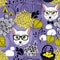 Creative endless background with smart cats and autumn leaves.