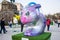 Creative fantastic futuristic alien figure hare or rabbit in purple and pink colors with transparent glass eyes. Beautiful art eas