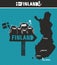 Creative Finland. Map and wooden road sign with cute owls.