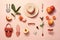 A creative flat image of various peach colored themed things