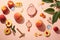 A creative flat image of various peach colored themed things