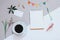 Creative flat lay photo of cute workspace desk