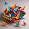 Creative Folded Origami Art Shape on Colorful Pape