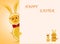 Creative food concept. Little funny yellow rabbits with text Hap