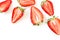Creative fresh strawberries pattern background with copy space. Food concept.  Top view.