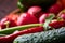 Creative fresh vegetable salad with ruccola, cucumber, tomatoes and raddish on white plate, selective focus