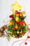 Creative fruit Christmas tree with different berries, fruits and