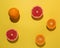 Creative fruit composition on yellow background with hard shadows. Summer minimal concept