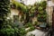 creative garden with vertical planting and climbing plants