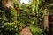 creative garden with vertical planting and climbing plants