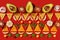 Creative geometric food pattern from mexican nachos corn chips, fresh vegetables, fruits, greens, chili, garlic -