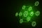 creative glowing green cryptocurrency hologram on dark background. Online banking and financial communications.