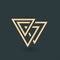 Creative gold trinity futuristic Triple triangle symbol design for company logo. Corporate tech geometric identity concept. Stock