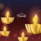 Creative golden paper oil lamp diya on shiny bokeh lighting brown background.