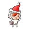 A creative gradient cartoon of a happy spacegirl holding moon rock wearing santa hat