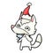 A creative gradient cartoon of a hungry wolf wearing santa hat