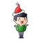 A creative gradient cartoon of a laughing confused man wearing santa hat