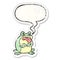 A creative grumpy cartoon frog and speech bubble distressed sticker