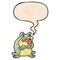 A creative grumpy cartoon frog and speech bubble in retro texture style