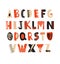 Creative hand drawn latin font or hipster english alphabet decorated with dots and scribbles. Bright colored letters