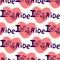 Creative hand drawn seamless pattern with bikes, hearts and lettering I love ride. Vector background with bicycle. You can use fo