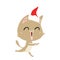 A creative happy flat color illustration of a cat meowing wearing santa hat