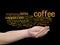 Creative hot coffee, cappuccino or espresso abstract word cloud in hand