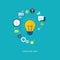 Creative idea flat illustration with bulb and icons