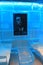 Creative idea in frozen interior and artwork of JFK\'s face behind ice,Frost Ice Bar, Boston,2014