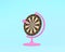 Creative idea layout globe sphere orb Darts board with pink arrows on pastel blue background. minimal idea business concept.