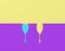 Creative idea layout made of paper with glass contrast on purple and yellow pastel background. Party minimal concept.