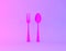 Creative idea layout made of spoons and forks in vibrant bold gradient purple and blue holographic colors background. minimal hea