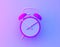 Creative idea layout slice alarm clock and pencil in vibrant bold gradient purple and blue holographic colors background. Minimal
