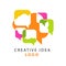 Creative idea logo template with abstract colorful overlapping speech bubbles icons. People brainstorming concept