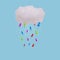 Creative idea made with cloud and push pins as rain isolated against bright blue background