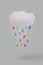 Creative idea made with cloud and push pins as rain isolated against gray background